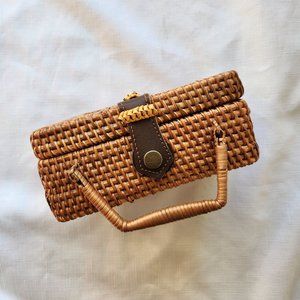 NWOT Natural Rattan/Leather Rectangle lined Tan Handbag/Crossbody /Shoulder Bag